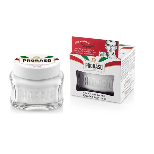 Proraso white pakket- Aftershavebalsem anti- irritatie , Pre Shave Crème en scheerzeep 150g in een practisch tasje - Afbeelding 3