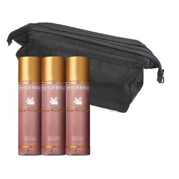 Gloria Vanderbilt Perfumed Deodorant Spray Set – 3 x 150 ml in Luxe Toilettasje