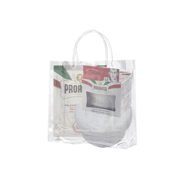 Proraso white pakket- Aftershavebalsem anti- irritatie , Pre Shave Crème en scheerzeep 150g in een practisch tasje - Afbeelding 2