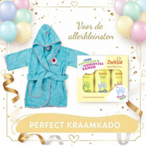 Baby badjas Lief Lifestyle! Katoenen babybadjas met capuchon - turqoise- jongen - kraamcadeau - 0-1 jaar met Zwitsal Baby & Kids Essentials