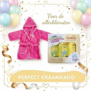 Baby badjas Lief Lifestyle! Katoenen babybadjas met capuchon - Roze - kraamcadeau - 0-1 jaar met Zwitsal Baby & Kids Essentials